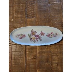 Gerald Porzelean Tettau Bavaria Trinket Candy Dish Tray Pink Flowers Gold Trim